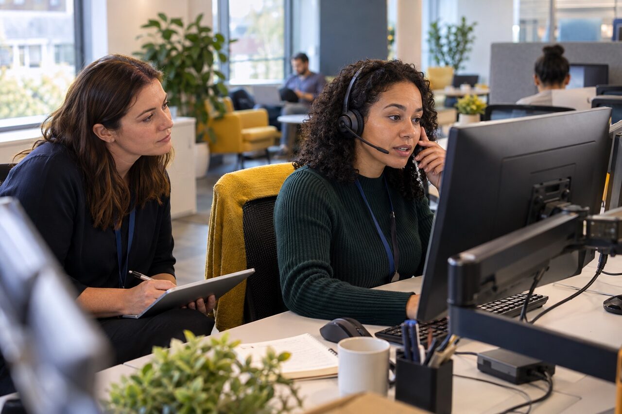 A Delivery Manager observes a support colleague handling a customer booking problem and records evidence about the service journey.